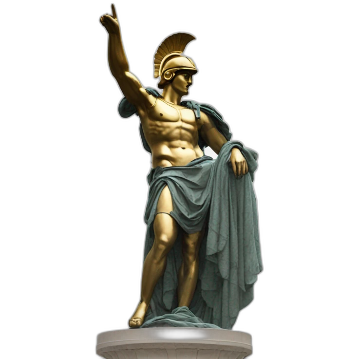 Roman sculpture with golden Trojan helmet pointing its finger to the sky (same pose as in creation of Adam) emoji