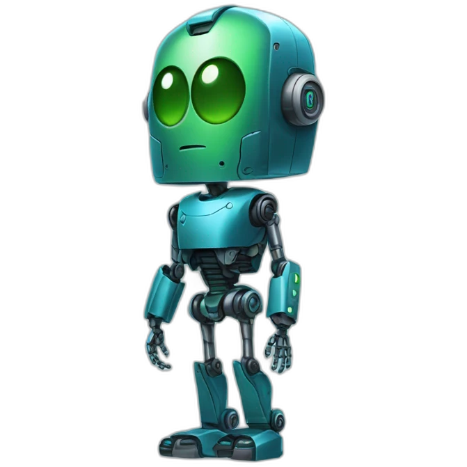ai robot full body blue and green, terminator emoji
