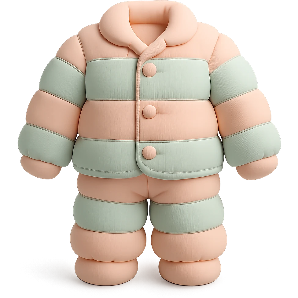 cushion style pajamas set with buttons and collar, cozy and rounded shapes, pastel palette emoji
