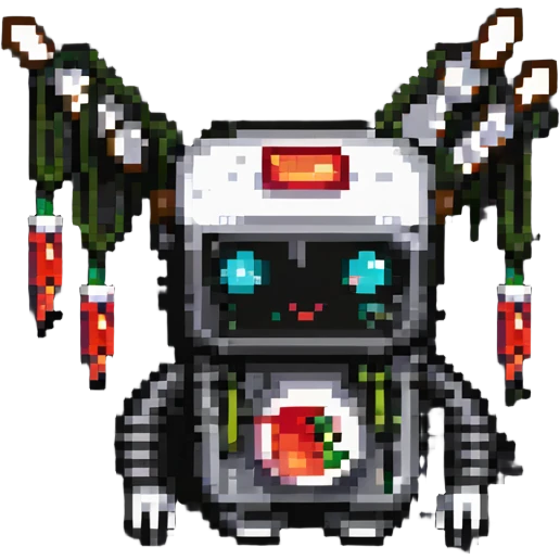a robot shaped like a sushi roll, with LED eyes, tentacle sticks and soy sauce dripping like wires emoji