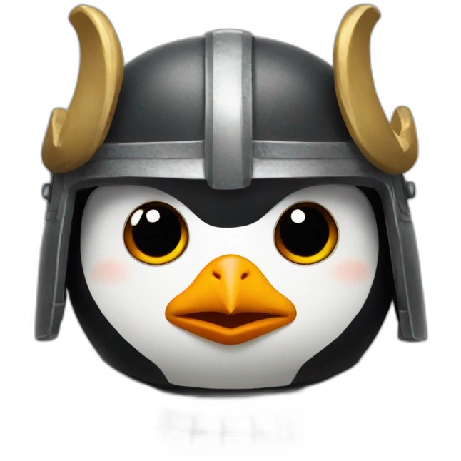 penguin with face wearing samurai helmet with big horns emoji