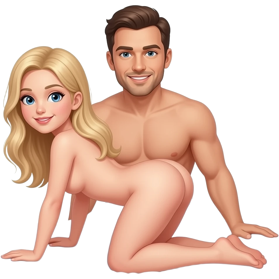 Une fille cheveux pâle nue pencher fesse dans les airs sur le lit et l'homme nue en arriere de la fille emoji