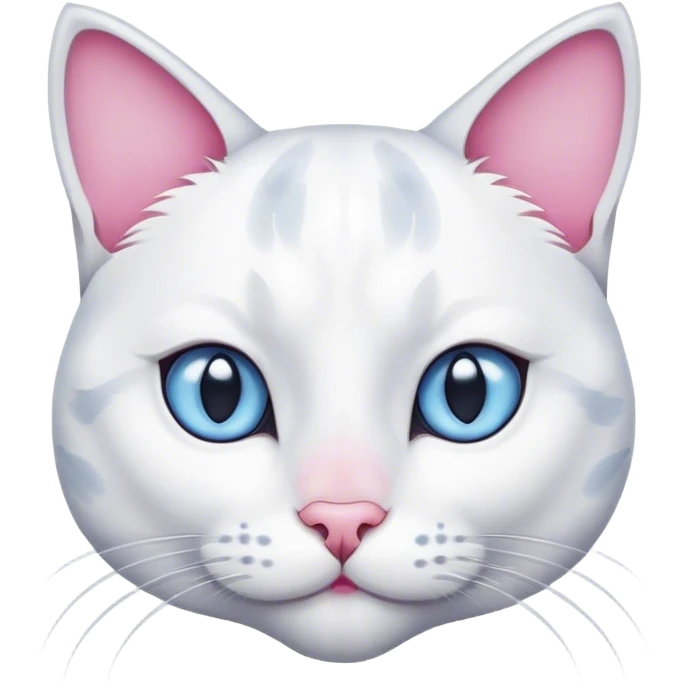White female cat with grey ears and a face with grey spots, a pink nose and dark blue eyes. emoji