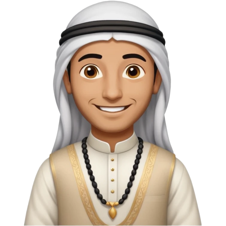 Emirati man smiling, wearing agal and ghutra, warm and welcoming emoji
