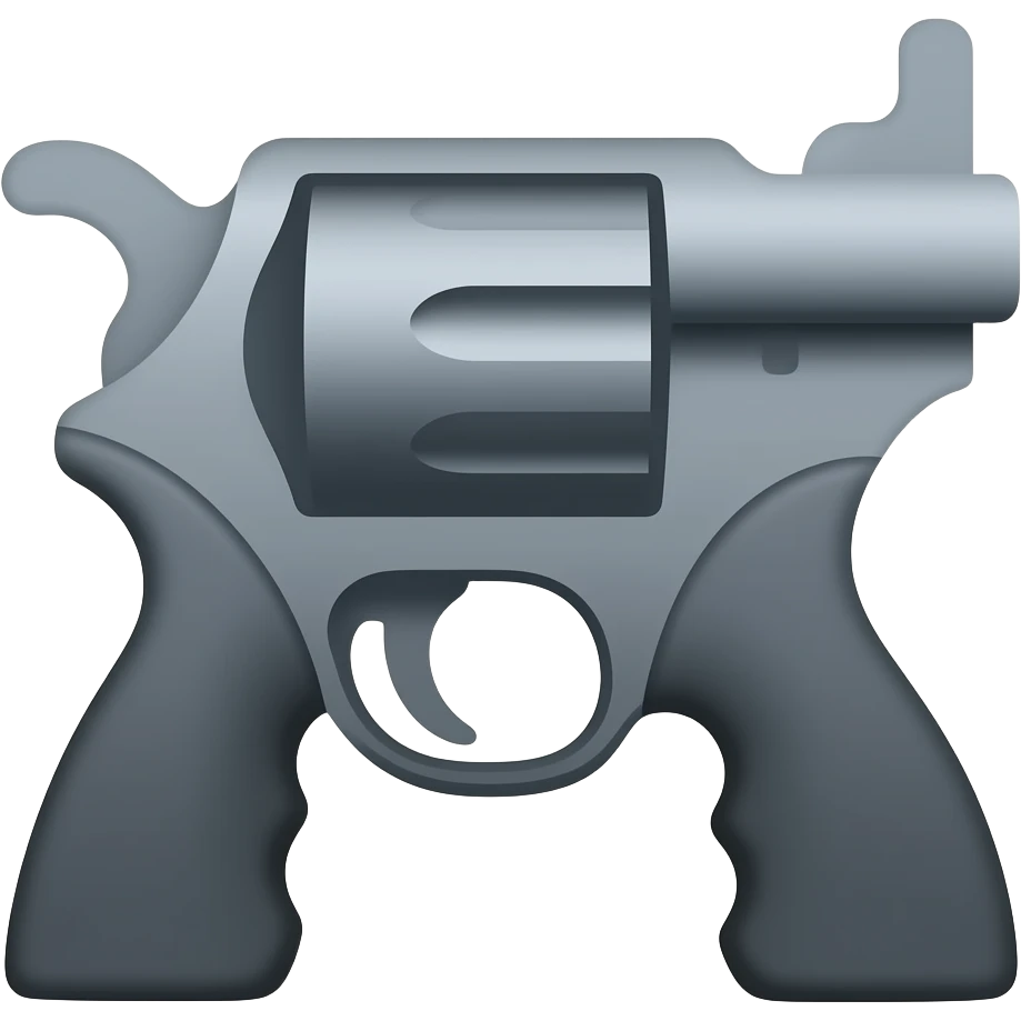 flat icon of a tommy gun silhouette with round drum, simple geometric shapes, single color + small accent, no details, no gradients, no background, centered, fills canvas, emoji style emoji