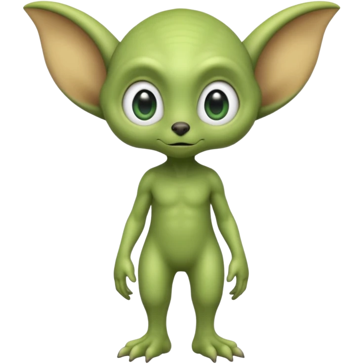 full body ...cute peacefull alien furry with 2 legs ....it has 1 eye....stands upright and looks intelligent ...wears clothing. not green..looks happy and cuddly... doesnt have eyes on face, there is a appendage coming from top of head with a single large eye emoji