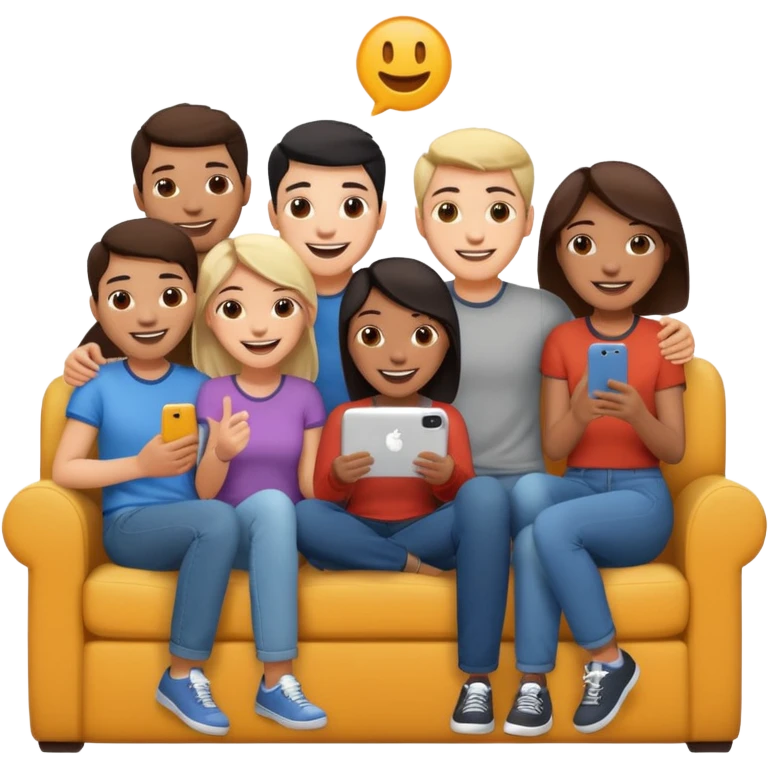 group of friends on couch having fun emoji