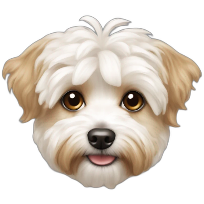 slender and white maltipoo / yorkshire terrier mix with light brown ear emoji
