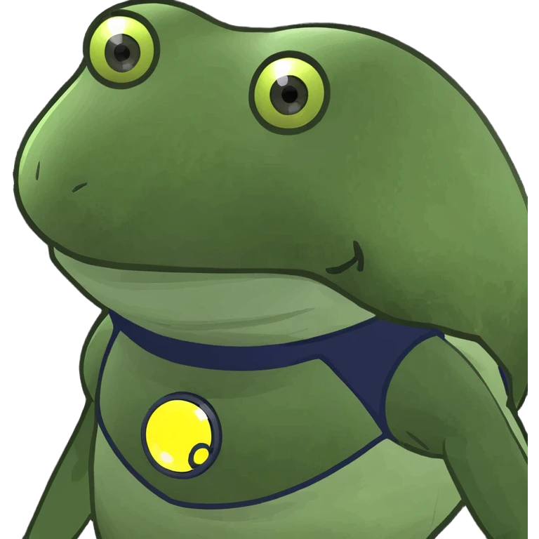 bufo robot with glowing eyes, green frog robot, metallic body, bright glowing eyes, cartoon style emoji