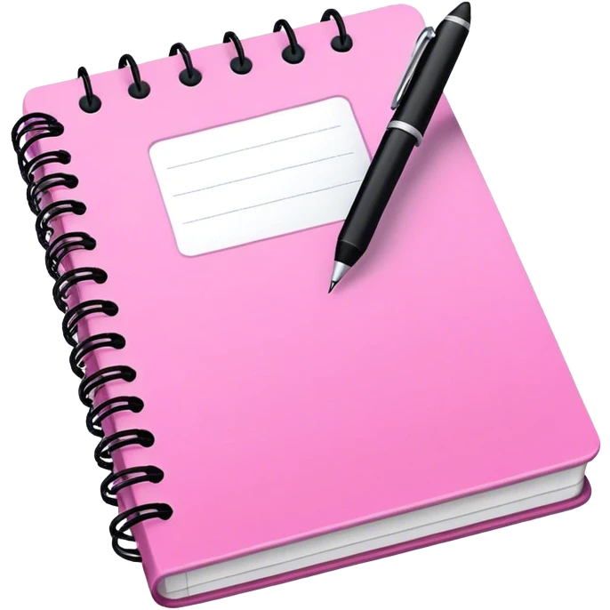Pink notebook with a pen emoji
