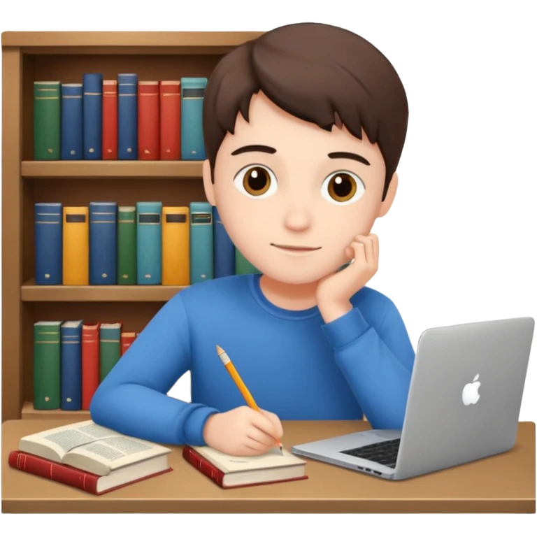 ученик учит английский язык за столом дома emoji