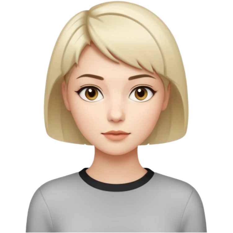 Молодая женщина с короткой современной стрижкой, открытое лицо, минимальный макияж, простая рубашка или лонгслив в светлых тонах, стиль современный и деловой. emoji
