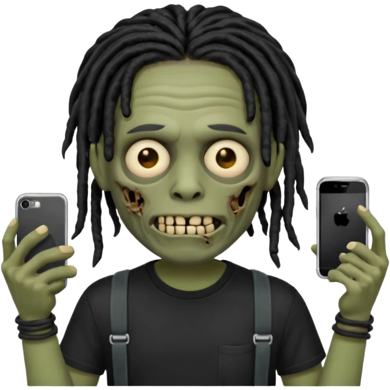 memoji iphone zombie with black dreads black tee and braces emoji