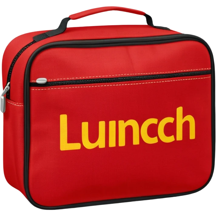 red lunch bag with the word lunch on it emoji