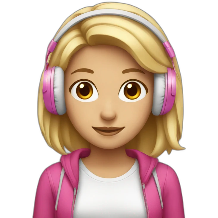 blonde girl, brown eyes, pink headphones emoji