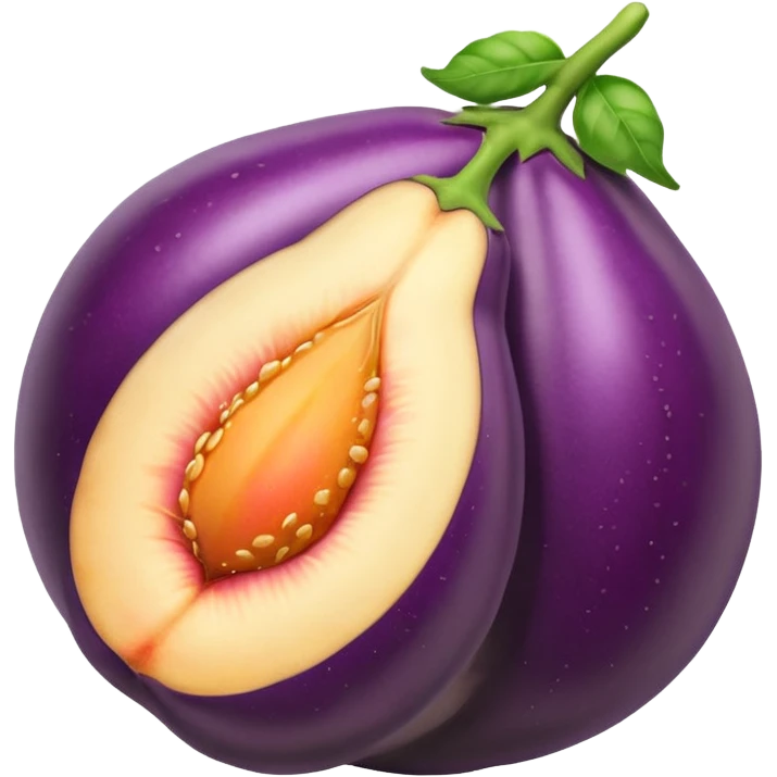 Eggplant with white liquid coming out the top being inserted into a 🍑  emoji