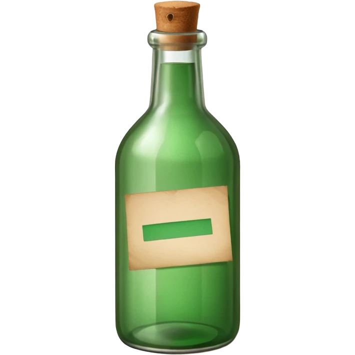 green old  glass bottle with a paper message inside like in movie  emoji