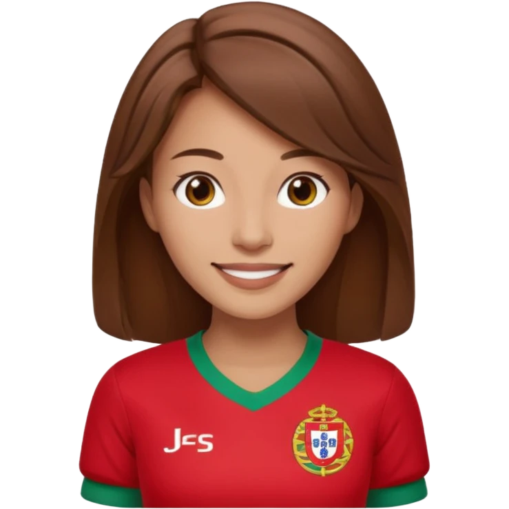 Une femme brune cheveux un peu long et qui a un maillot du portugal emoji