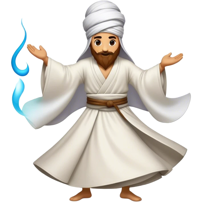 Cinematic Realistic Whirling Dervish Pop Culture Emoji, showcasing a mystical portrayal of traditional Sufi dance rendered with fluid textures and dynamic, spiritual lighting. emoji