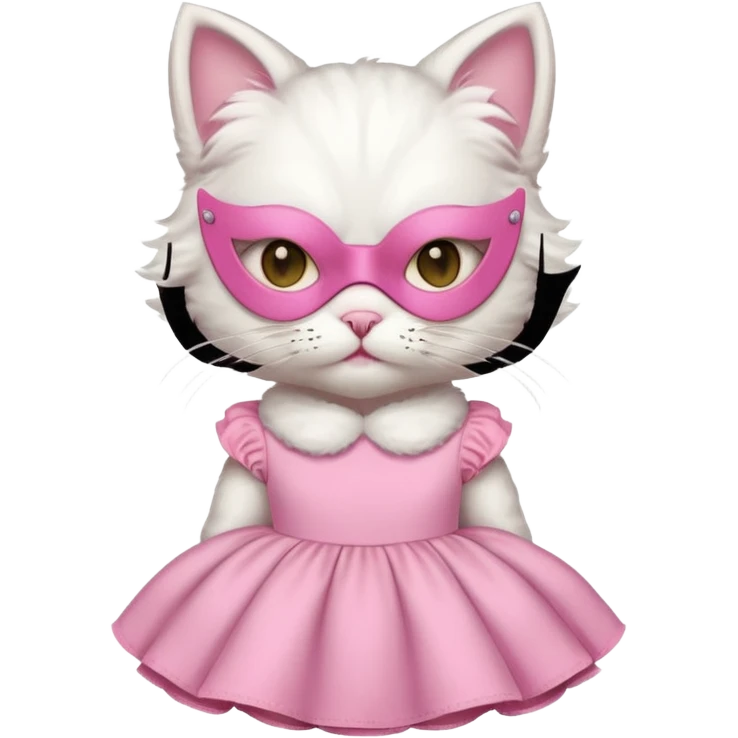 a white cat with pink mask and dress
 emoji