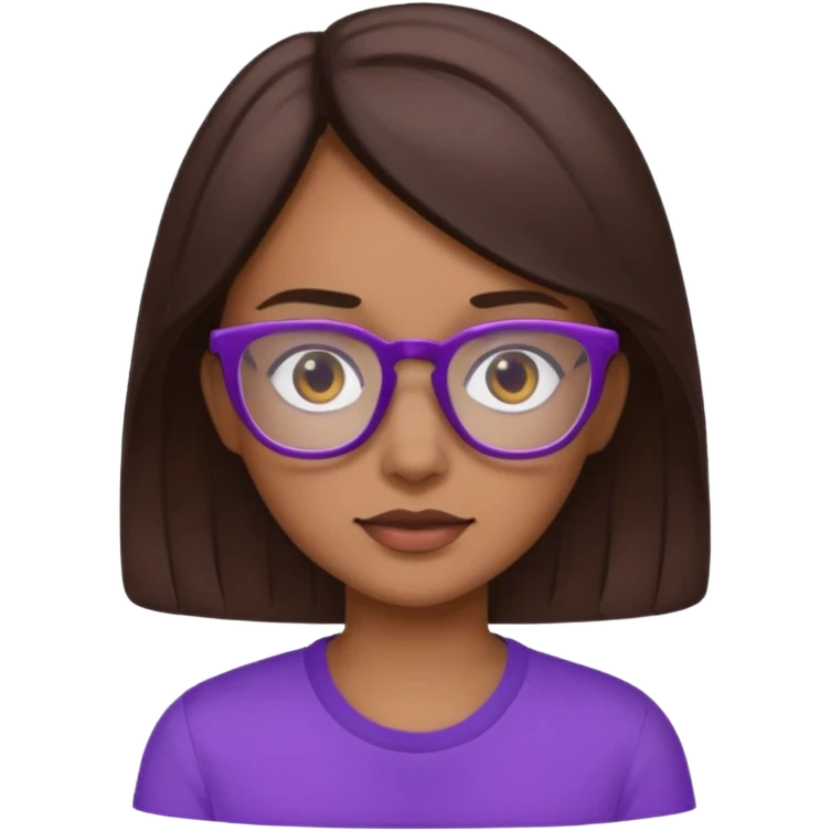 Chica de pelo moreno con gafas, lleva camisa violeta emoji