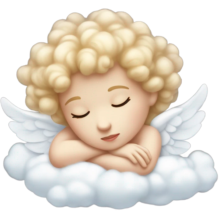 Realistic Photo of pale cupid asleep lying on a cloud emoji