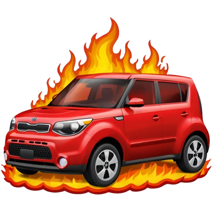 Red kia soul going through fire emoji