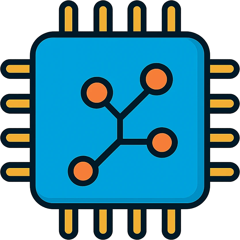 Modern rounded CPU processor chip with curved corners and sleek design. Simple circuit pattern inside, no text, designed as a colorful app icon emoji