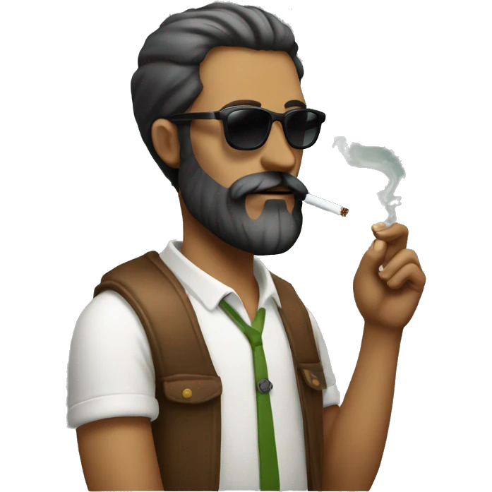 man with beard, smoking a ciggarette, wearing sunglasses, looks italian emoji