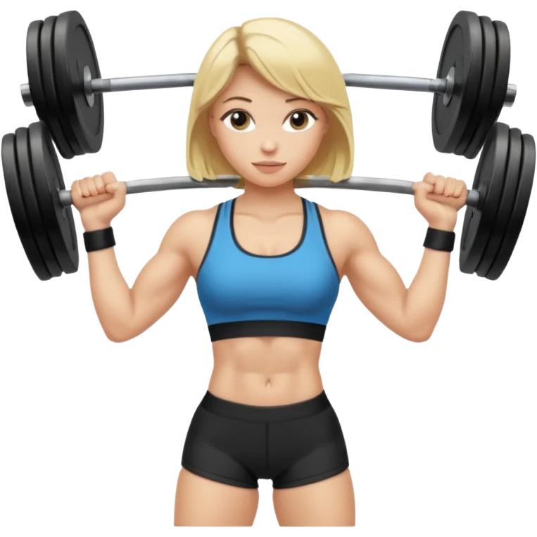 blondes Mädchen mit Zopf, muskulös, im Gym-Outfit, hebt Gewichte emoji