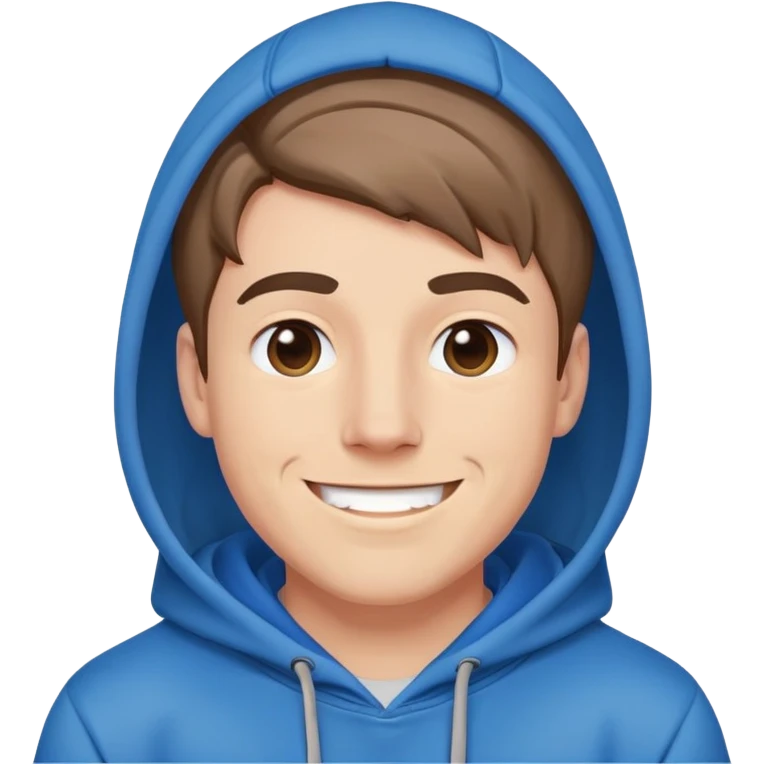 Mr. Beast wearing a blue hoodie with a friendly smile emoji