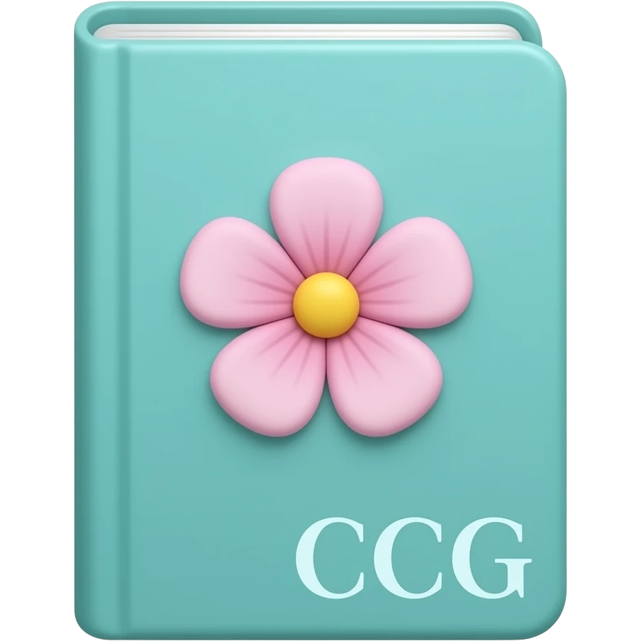feminine aqua-colored journal with one single flower on the cover and the initials CCG emoji