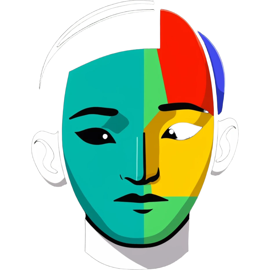 A person with half their face as a colorful abstract painting, symbol of artistic self-expression emoji