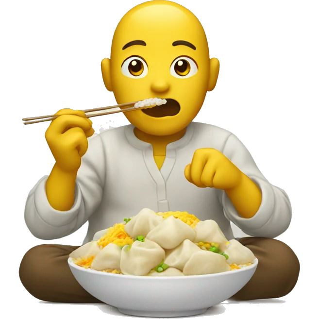 Yellow man eating rice and dumplings emoji