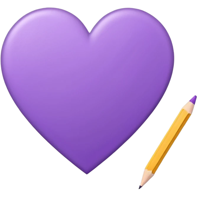 paper with empty Hand drawn purple heart contour  with pencil emoji