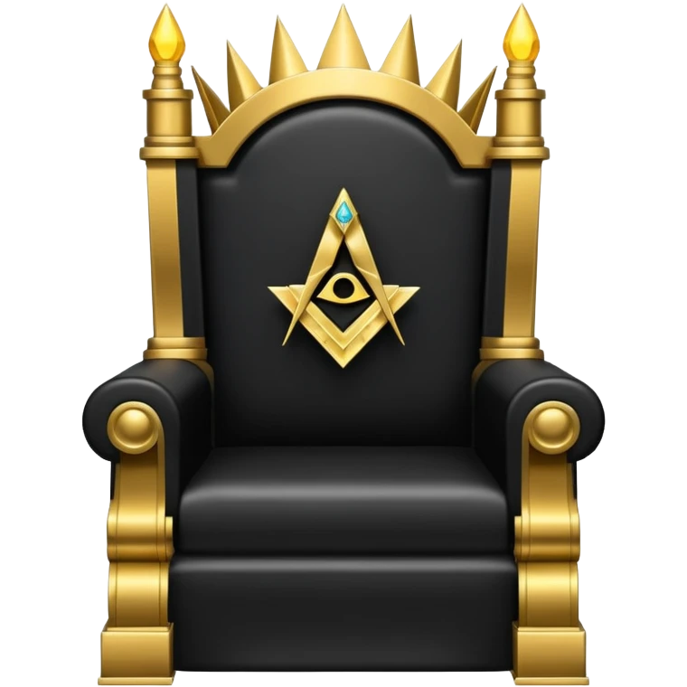 wide big iron black Illuminati throne with gold trim and glowing Illuminati symbol emoji