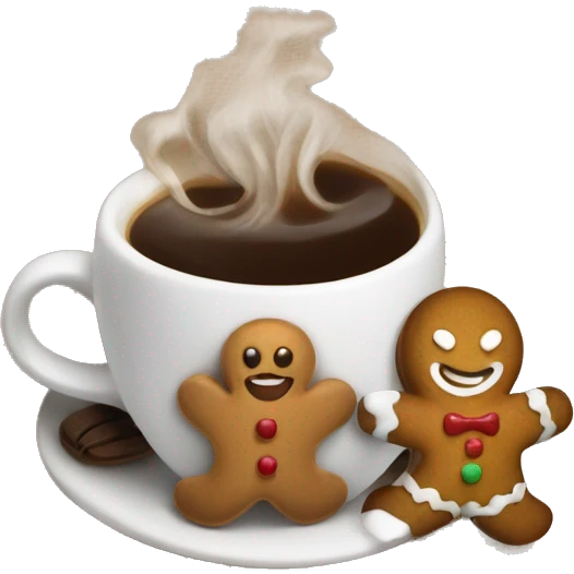 Coffee with gingerbread man sticking out of it emoji