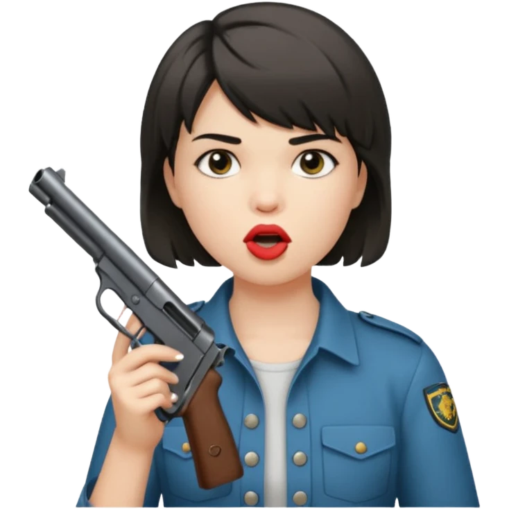 short hair girl with mullet putting gun in her mouth emoji