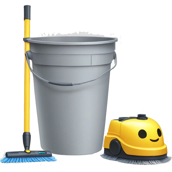 bucket with a floor mop beside a vacuum cleaner  emoji