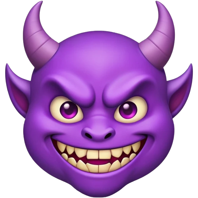 purple demon emoji face with small fangs and mischievous smile emoji