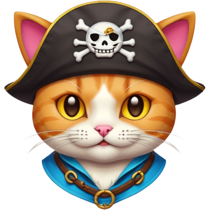 Cute 32-bit pixel art emoji, cat, pirate theme, vibrant colors, clean edges, Japanese kawaii aesthetic, game asset style, isolated on white --v 6.0 emoji