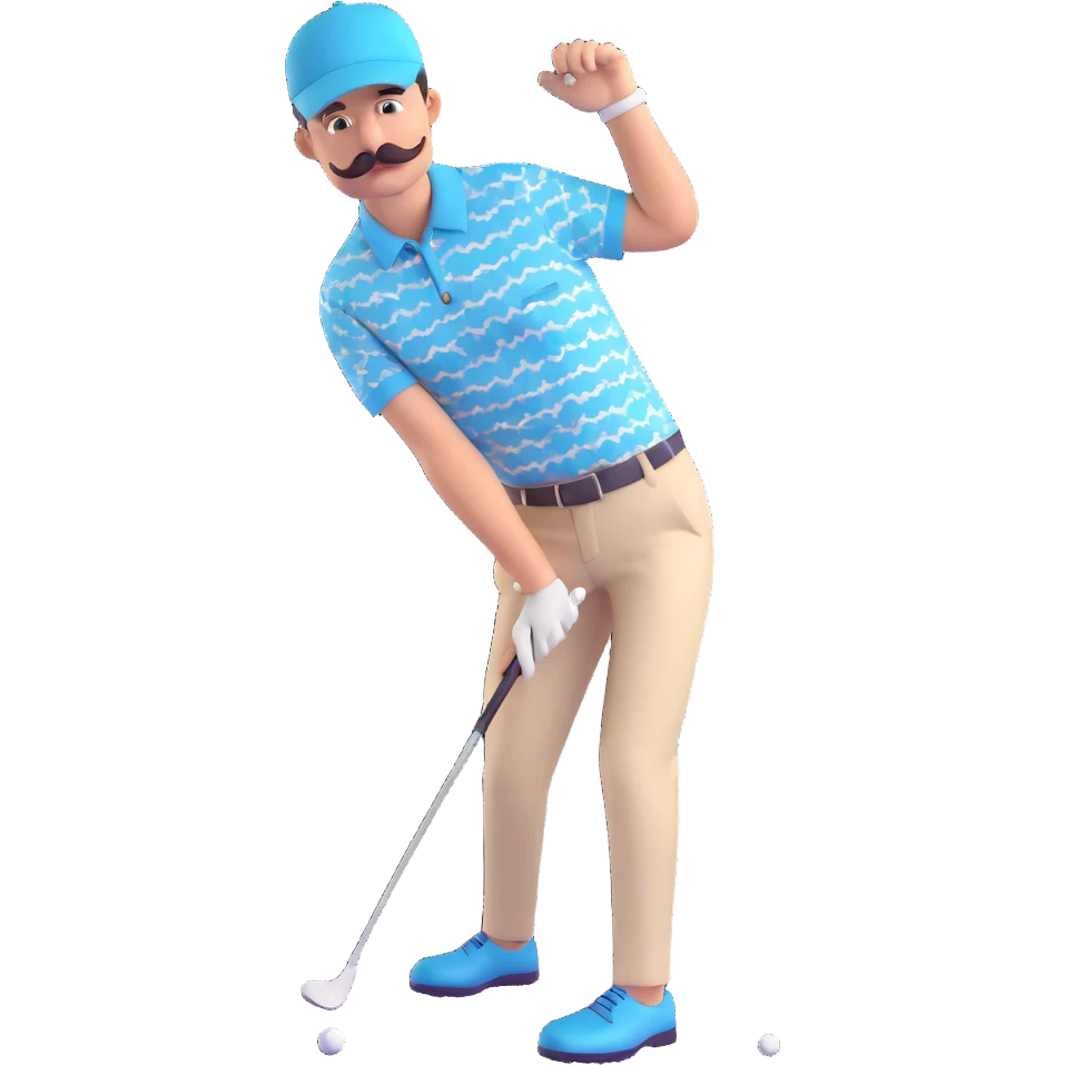 golf player with bold mustache, patterned shirt, golf cap, dynamic pose emoji