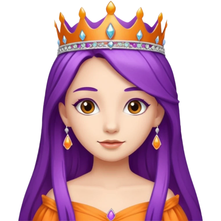 Princesses with long Purple Hair in Gown with Tiara, orange dress emoji