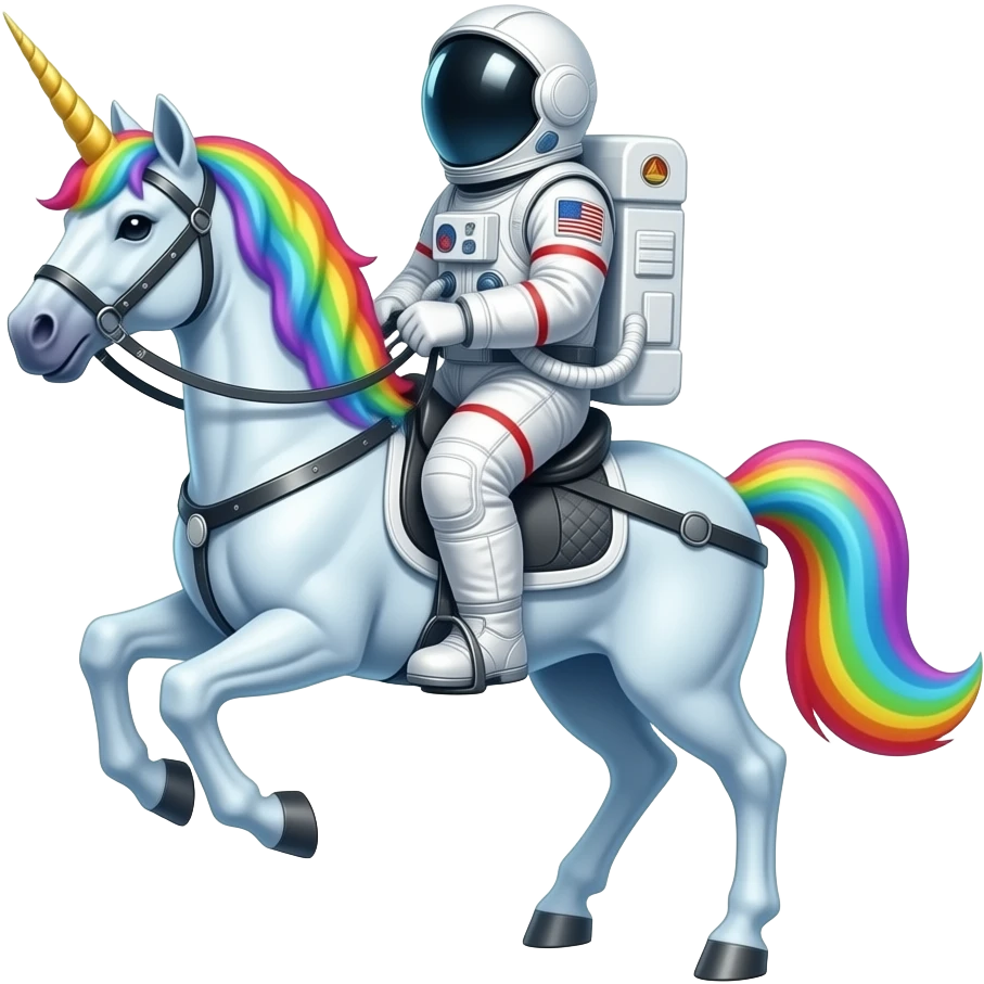 astronaut riding a magical rainbow unicorn emoji