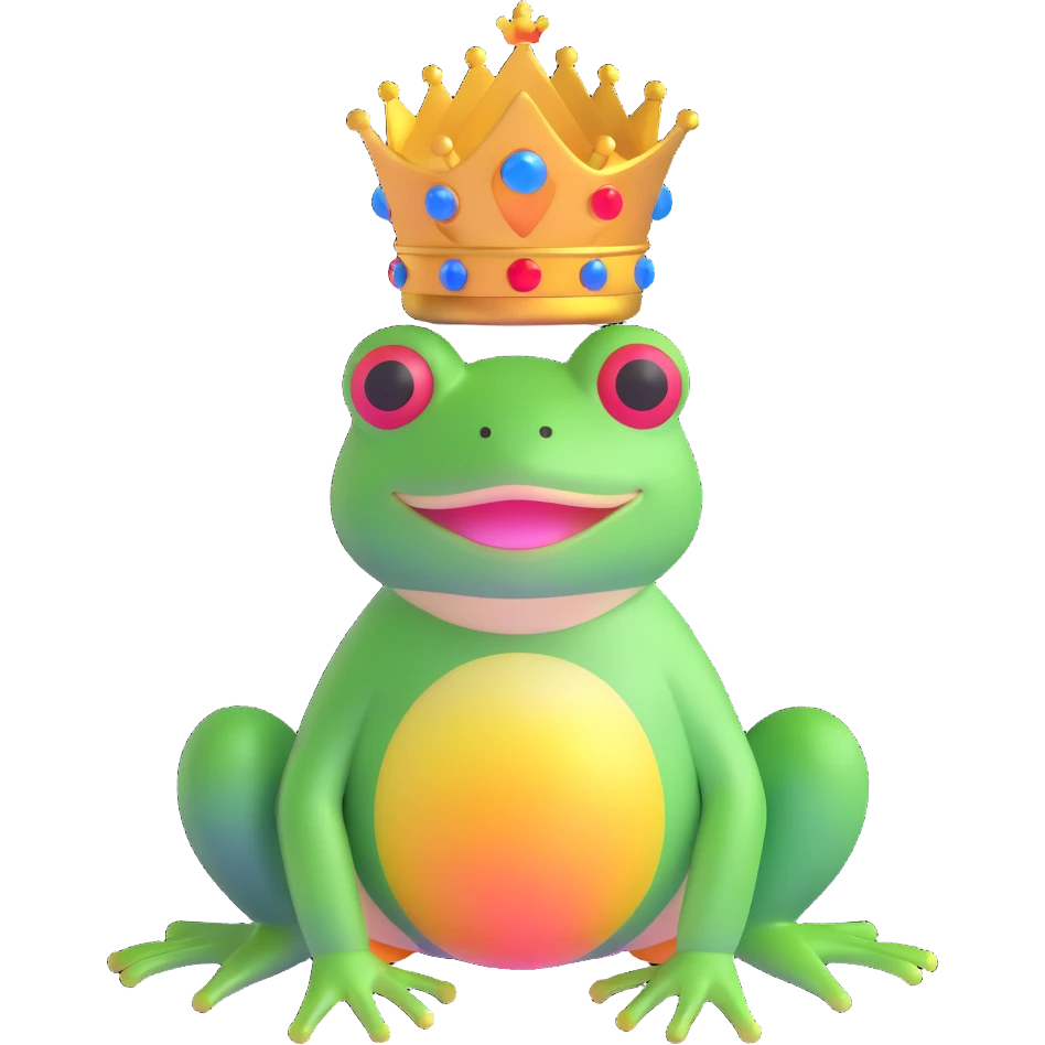 frog with a crown and radiant aura emoji