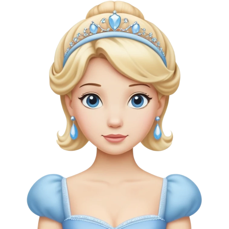 Cinderella from hips up, classic light blue ballgown, blonde hair with headband, minimal style but very recognizable emoji