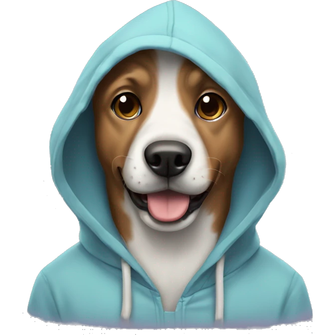 Dog wearing hoodie with Chromebook emoji