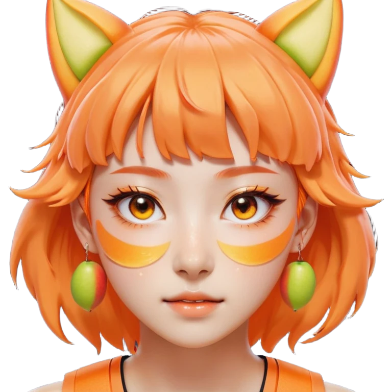Face: Glowing amber skin (#F3D2A8), crescent eyes crinkled at corners (double eyelids), flushed apple cheeks shaped like peach slices. Hair: Neon-orange wolf-cut with 45° angled bangs, sweat droplets flying from tips. Extra: Sports headband with "GO!" in katakana, toothy grin showing 8 upper teeth. emoji