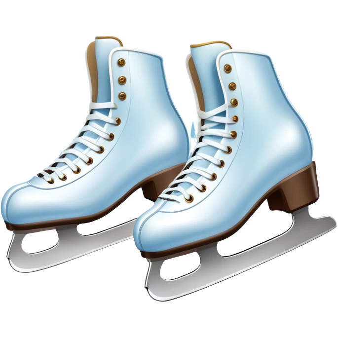 An icon showing In the background, twinkling lights, winter trees, and cheering spectators create a festive atmosphere. a pair of elegant ice skates gliding across a smooth, frozen rink with snowflakes in the air. Transparent background highlights the grace and charm of ice skating. emoji