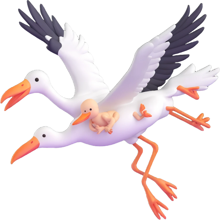 stork flying with a human baby in a bundle emoji